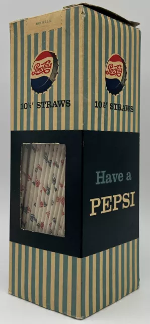 Vintage Pepsi Cola 10 1/2" Straws & Box Maryland Paper Products Approx 320 pcs 3