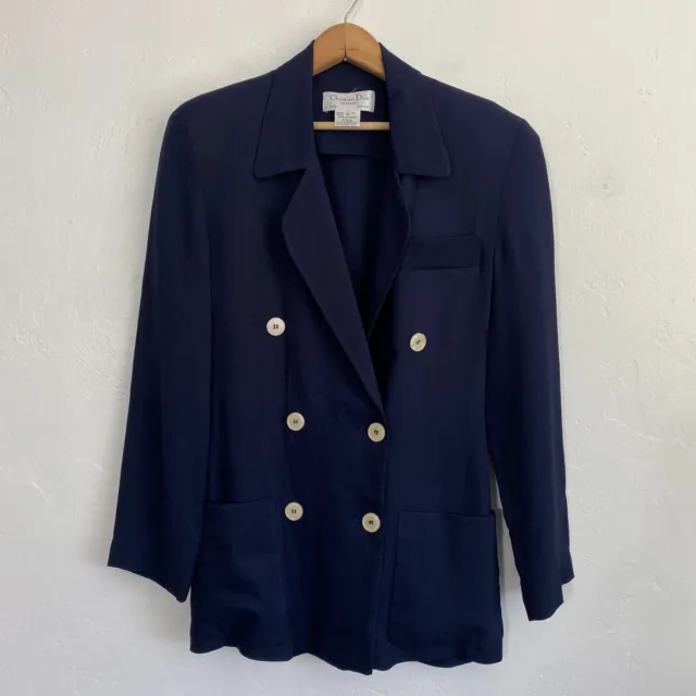 Christian Dior Vintage Blazer Womens Size 4 Navy Blue