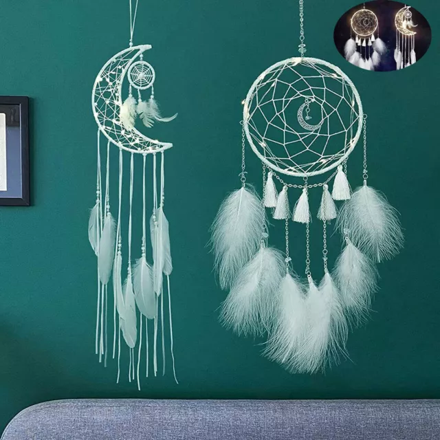 2Pc LED Large Handmade Boho Dream Catcher Wall Hanging Decor Girl's Gift White