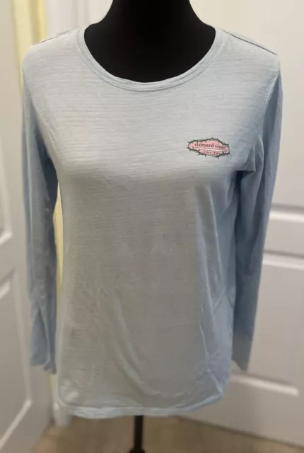 Vineyard Vines Holiday Christmas Womens Sz Small Baby Blue Long Sleeve T Shirt