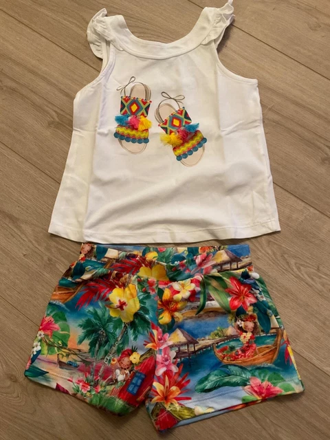 mayoral girls outfit age 6 shorts & t shirt white/ multi excellent condition