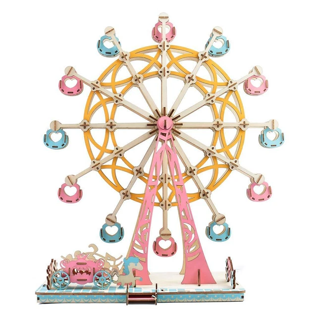 Wooden 3D Puzzle DIY Jigsaw Ferris Wheel Mechanical Model Kit Kids Toys Gifts BS