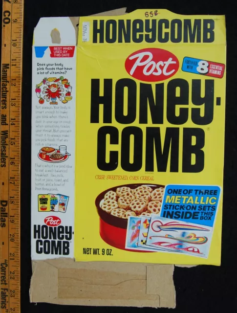 [ 1976 Post Honeycomb CEREAL BOX 9oz - Metallic Bike Stickers - Vintage 1970s ]