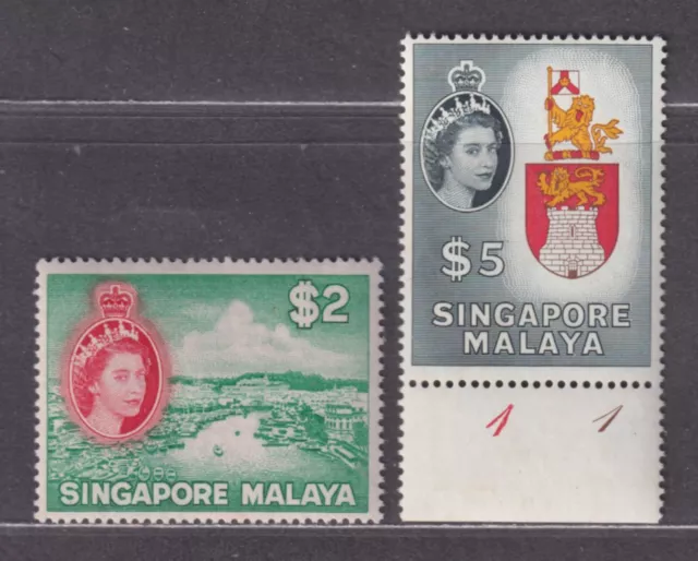 Singapore Scott 41-42 VF MNH 1955 $2 & $5 Elizabeth II Pictorials SCV $92.50