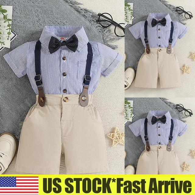 2PCs Newborn Baby Boys Gentleman Bow Short Sleeve Romper Shorts Outfits Clothes