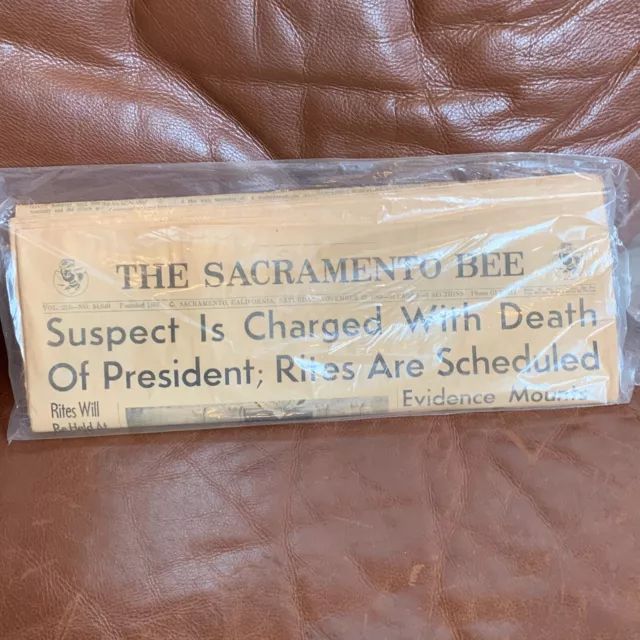 Sacramento Bee PRESIDENTE KENNEDY ASESINATO 23 de noviembre 1963 PAPEL DE PERIÓDICO COMPLETO