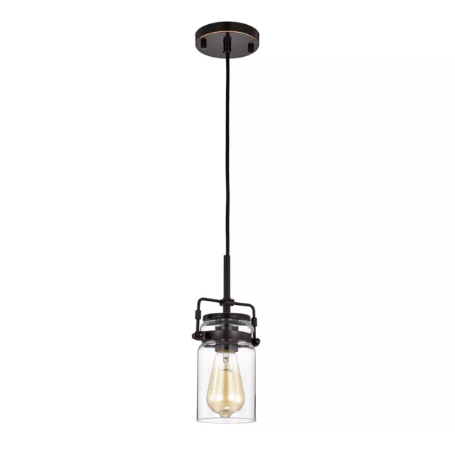 1-Light Oil Rubbed Bronze Pendant with Glass Jar Sconces