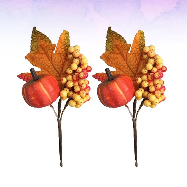2 pz foglie d'acero rami zucche decorazione bacche artificiali steli bacca