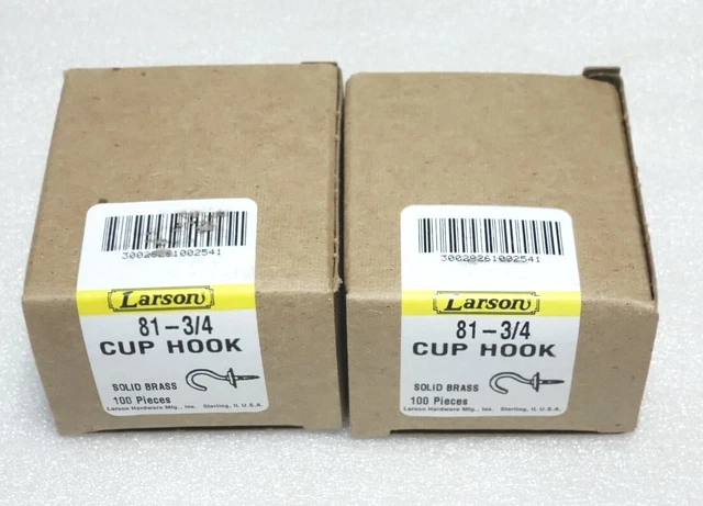 200 pcs. Larson 81-3/4 Solid Brass Screw Ceiling Hooks/ Cup Hook 3/4 Inch