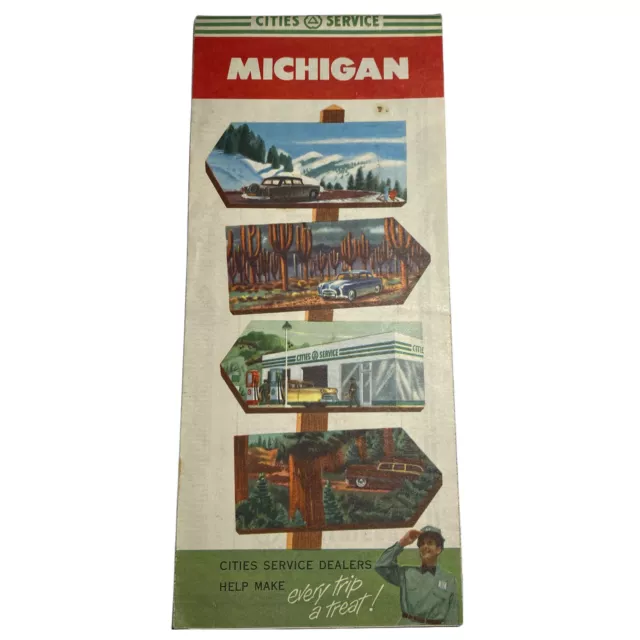 Vintage Michigan Road Map Cities Service