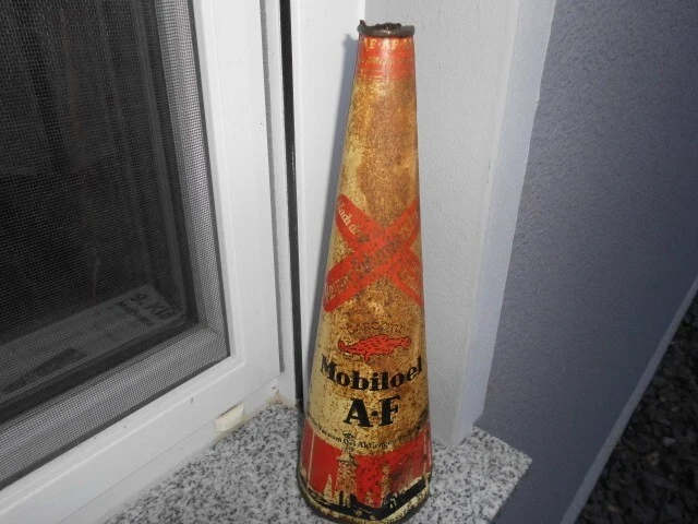 alte Öldose  MOBILÖL A- F   konisch     41 D 438  Garcoyle ölflasche tankstelle