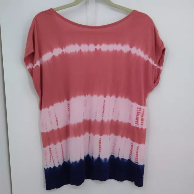 Chaps Blouse Top Size Medium Pink Blue Tie Dye Scoop Back