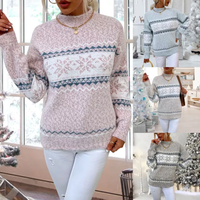 Tote Girls Women's Christmas Snowflake Sweater Turtleneck Vintage Holiday Knit