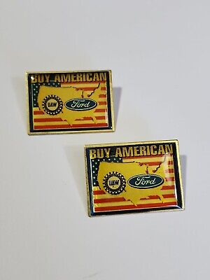Buy American Pin Lot Of 2 UAW United Auto Workers Ford Motor Company USA Flag