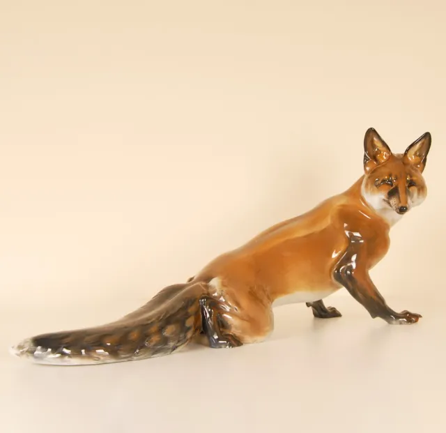 Vintage German Porcelain Figurine Mid Century  Figure Large Fox Animal Rosenthal