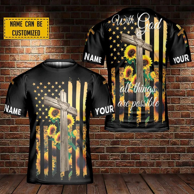 Custom Name Jesus Cross Sunflower America Jesus 3D All Over Printed Shirt