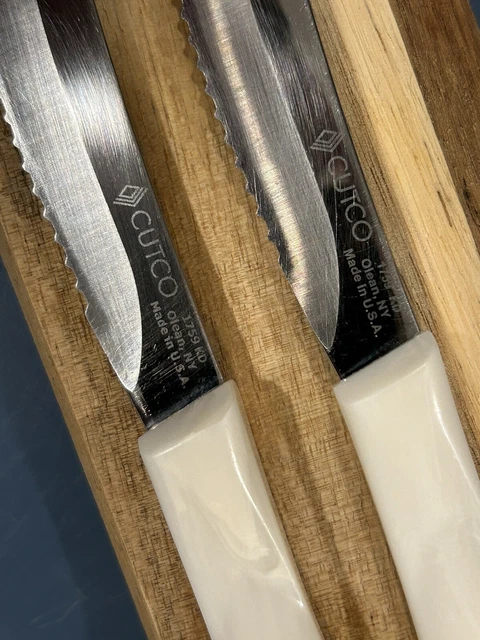 Cutco 1759 KD Steak Knives Pair (2) Pearl White Handle USA