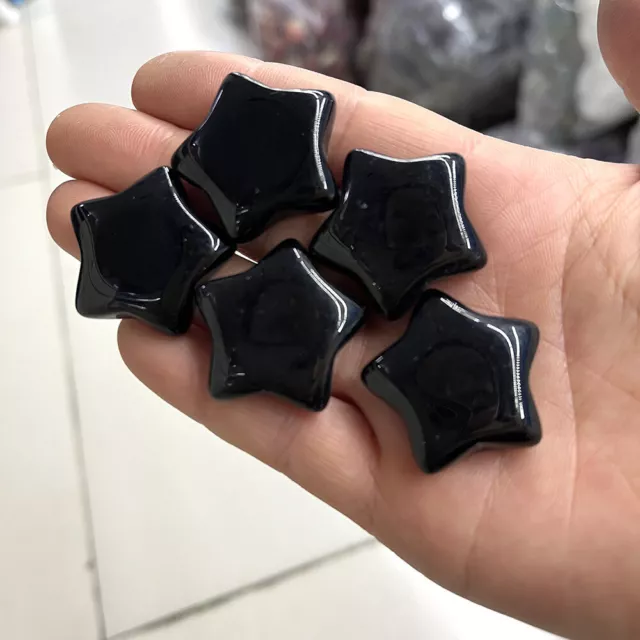 20pcs Natural Obsidian Stone Quartz Healing Star Gemstone for Home Decor 25x6mm