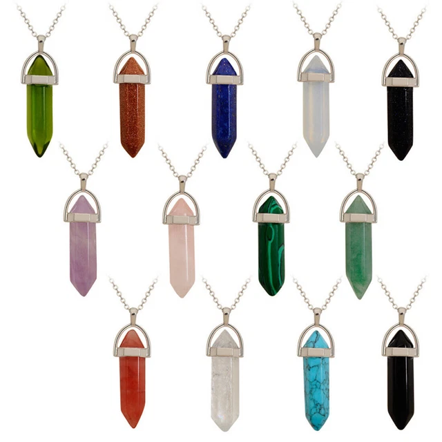 Wholesale Pendant Hexagonal Simulate Pointed Stone Quartz Energy Necklace DIY 3