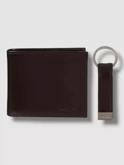 $57 Calvin Klein Men's Brown Solid Rfid Key Fob & Passcase Wallet Set