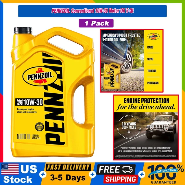 🔥 PENNZOIL Conventional 10W-30 Motor Oil 5 Qt keep engines clean and responsive