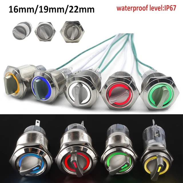 19mm Verriegelungstaste Schalter mit mehrfarbiger LED Beleuchtung Edelstahl