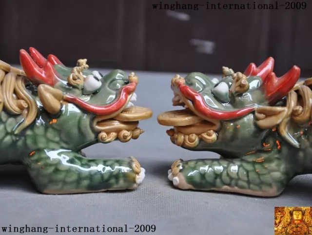 Chinese Pottery WuCai Ceramics Feng Shui Evil Door Guard Fu Foo Dog Lion A Pair