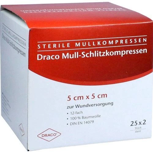 SCHLITZKOMPRESSEN Mull 5x5 cm steril 12fach, 50 St PZN 00816204