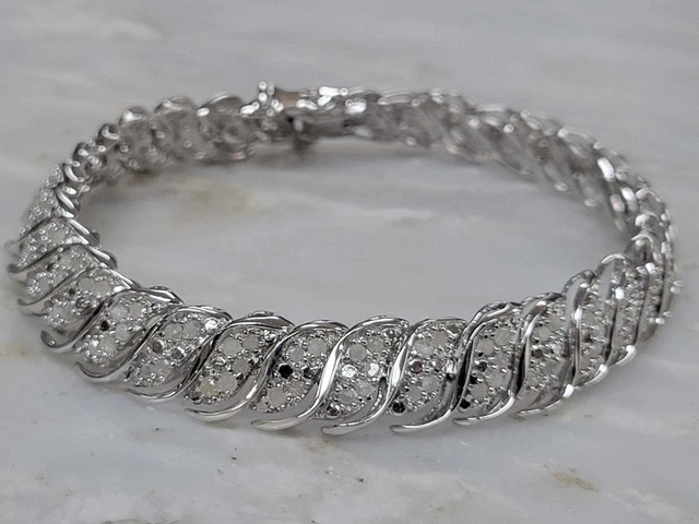 JWBR Sterling Silver 2.00ctw Diamond Tennis Bracelet  7-1/2"~ 21.4g~ 13-E911