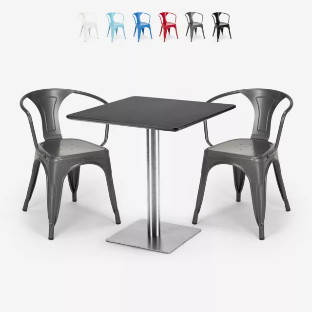 Juego 2 sillas Tolix mesa 70 x 70 cm Horeca bar restaurante Starter Silver