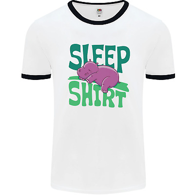 Hippo Sleep Shirt Sleeping Pajamas Mens White Ringer T-Shirt