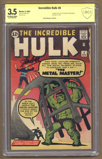 Incredible Hulk 6 (CBCS Verfied Signature 3.5) Signed by Stan Lee 1963 Marvel