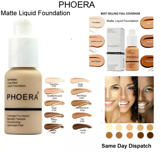 PHOERA® Foundation Concealer Full Coverage Makeup Matte Brighten long lasting UK