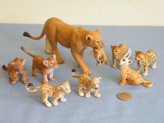 8 Schleich Cheetah Cub 14327 & Lioness w/Cub, Jaguar Leopard Lion Cubs