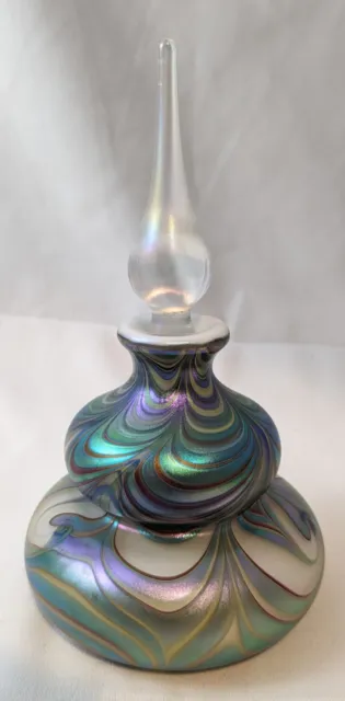 Okra Studio Glass Iridescent Pulled Feather Scent Bottle 1986 Richard Golding
