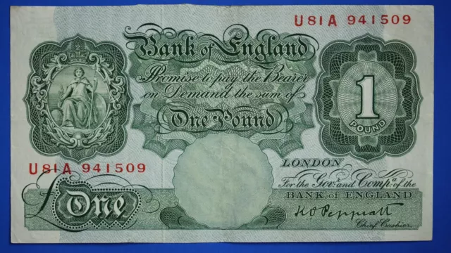 1948 Bank of England One pound £1, Peppiatt Prefix "U81A" banknote [24497]