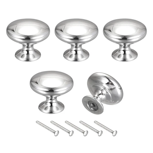 Drawer Knobs, 5pcs 30mm(1.18") Round Pull Handles Zinc Alloy Bright Silver