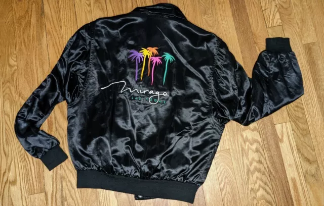 M.A.P. Mirage Las Vegas Silk Satin Look Shiny Bomber Jacket USA 1980's M