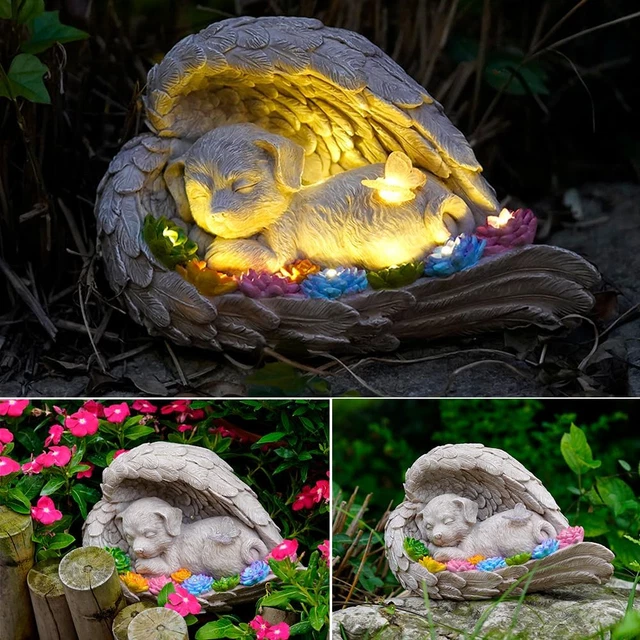 VKEVOC Dog Memorial GiftsPet Memorial Stone with Solar Angel Statue - Dog Mem...