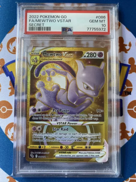 2022 Pokemon Go Mewtwo Vstar 086/078 Secret Gold Full Art PSA 9 MINT