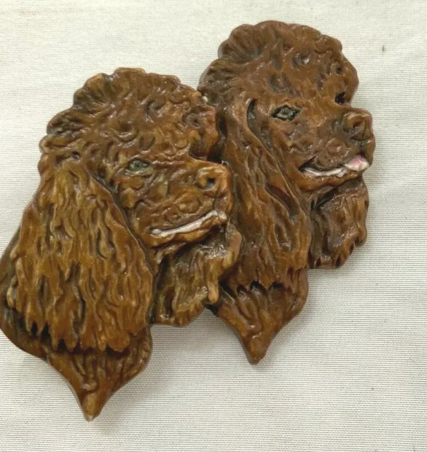 Irish Water Spaniel Standing  two heads Porcelain Brooch Pin by Gloria Ohrt