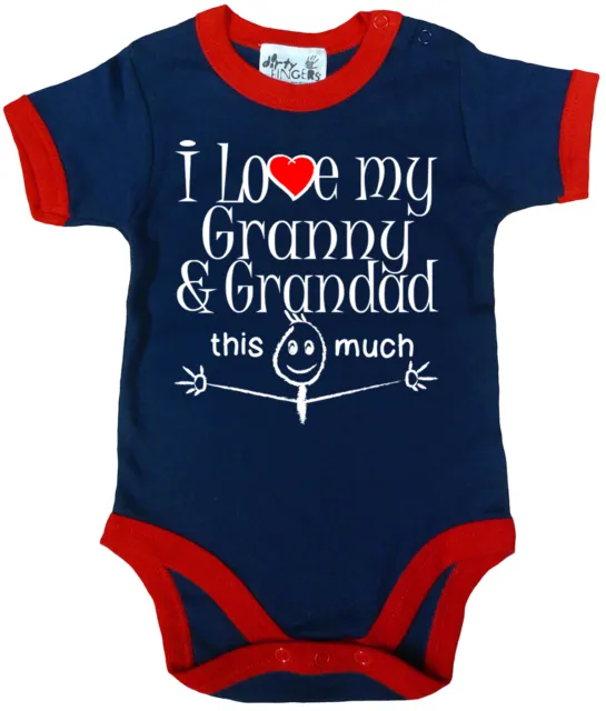 Grandparents Baby Bodysuit "I Love Granny & Grandad this Much" Trimmed Babygrow