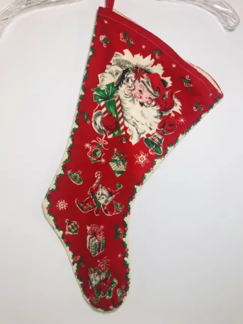 Vtg MCM Christmas Stocking Santa Reindeer 20”