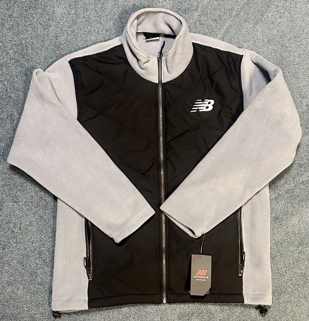 New Balance Mens' Full Zip Jacket Puffer Fleece Size Large Gray and Black
