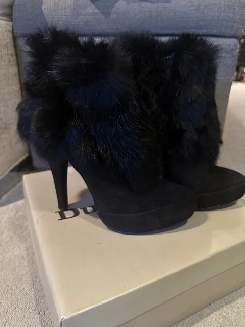 DUNE RARE VINTAGE Rabbit Fur Black Bootie Heel 37/ Uk 4 £35.00 ...