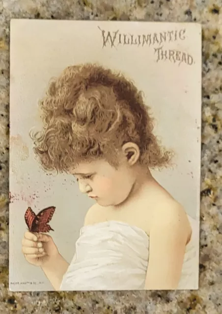 Victorian Trade Card Willimantic Thread Playing with Butterfly
