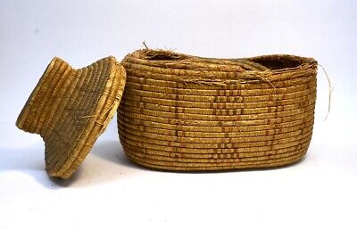 Antique Eskimo coiled grass basket