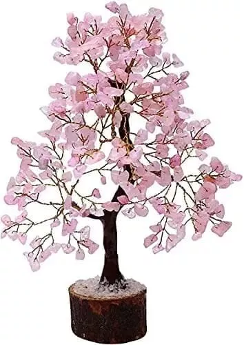 Rose Quartz Natural Gemstone Crystal Money Tree Good Luck Prosperity Feng Shui