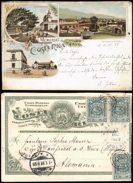 Litho AK Costa Rica   San Jodse, El Banco Memorias de... 1899   gel. Stempel