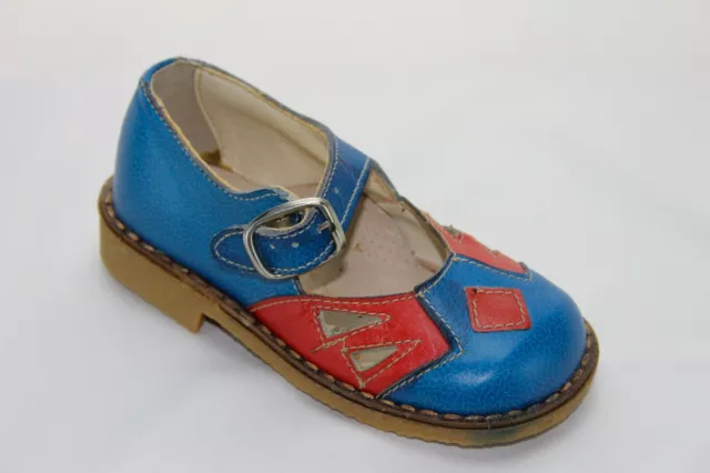 Bambini Sandali Tgl 22 Rosso Blu Pelle Vero Vintage 80er Children's Sandali
